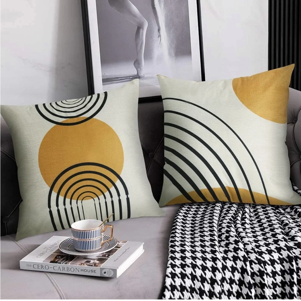 Luxury Home | Golden Yellow & Black Modern Abstract Print Throw Pillow Covers